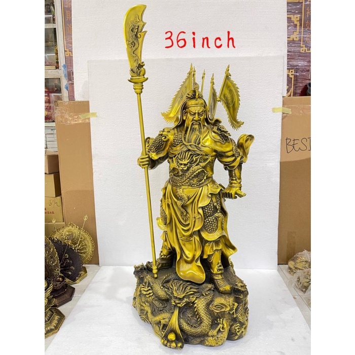 Patung Dewa Kwan Kong Berdiri 9 Naga 32 In Kuningan