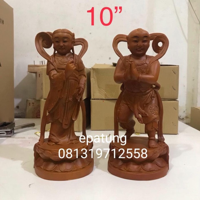 Patung Dewi Kwan In Guan Yin Kwan Im Pengiku Set Kayu Polos 16 In-02