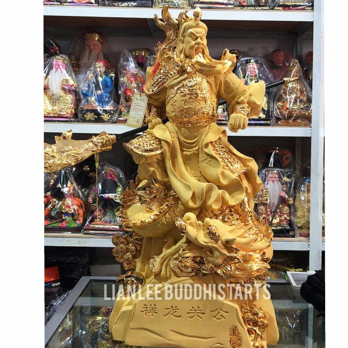 Svetlana Patung Dewa Kwan Kong Resin Crom Emas 24 In