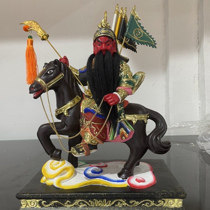 Svetlana Patung Kwan Kong Guanyu Naik Kuda Bahan Kayu 12In