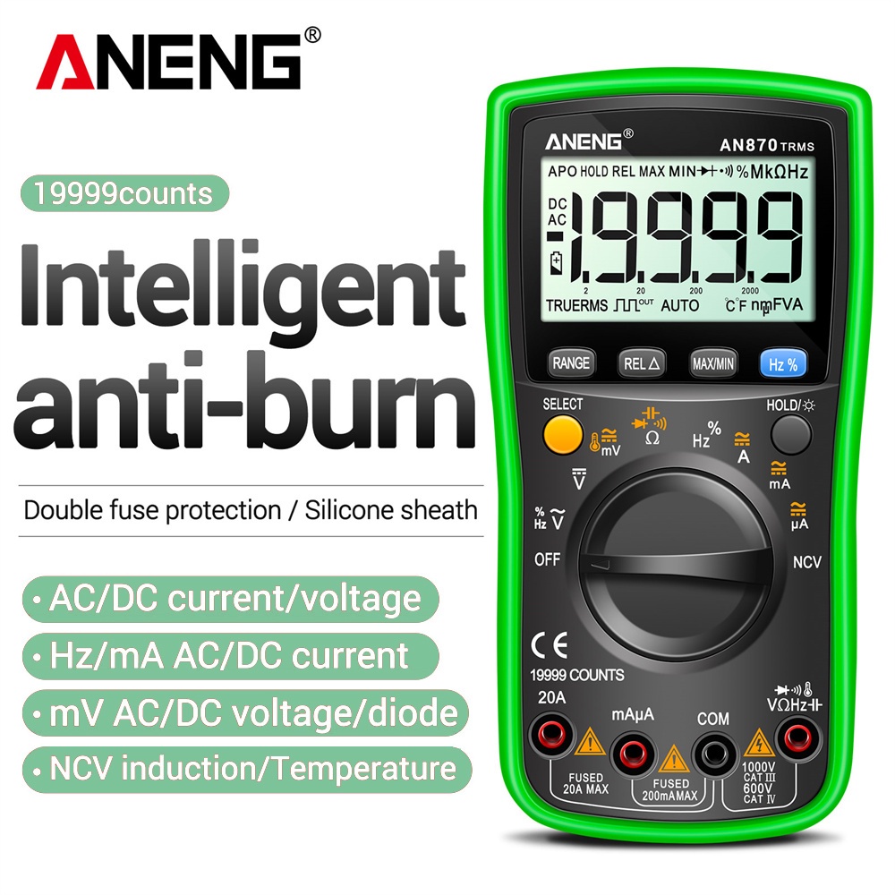 ELTRA ANENG AN870 Digital Multimeter 19999 Counts True Rms Multimeters Transistor Tester Voltimetro