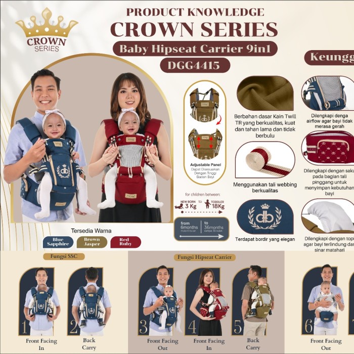 Gendongan Hipseat 9in1 Crown Series Dialogue Baby