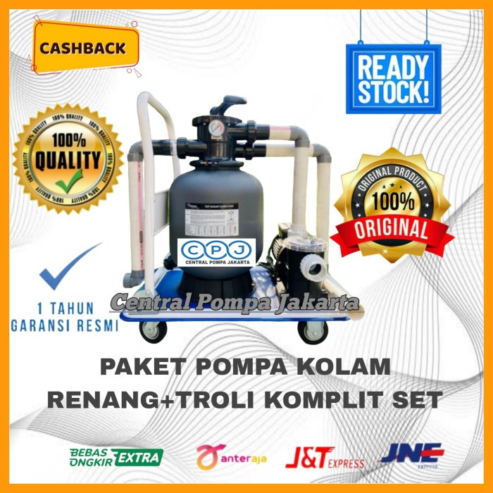 MESIN KOLAM RENANG PORTABLE +TROLI POMPA VACUM KOLAM RENANG ( SET )