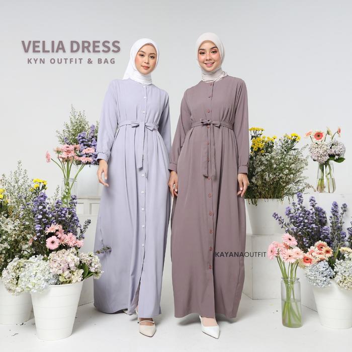 PROMO KYN Velia Dress - Dress Polos Full Kancing Free Tali Pinggang Kondangan Gamis Wanita Bahan