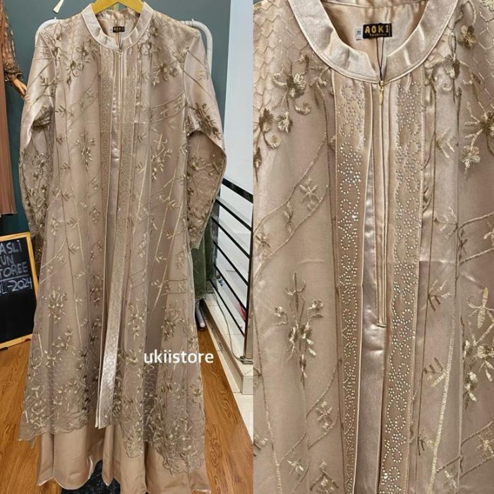 STOK TERBATAS Nadira Dress Busui Bahan Organza Bordir Dengan Detai Payet Mote Gamis Pesta Baju