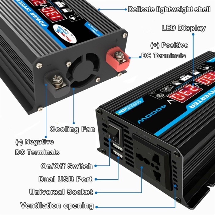 Paling Baik Power Inverter 4000 Watt Dc To Ac 12V 220V Mobil Car Converter Usb