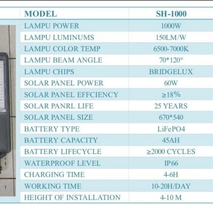 Berkualitas Lampu Jalan Pju Solar Cell 1000 Watt 1000W Lampu Jalan Solar 1000 2In1