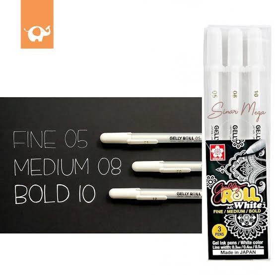 

SET GELLY ROLL WHITE PEN PULPEN GEL TINTA PUTIH ISI 3