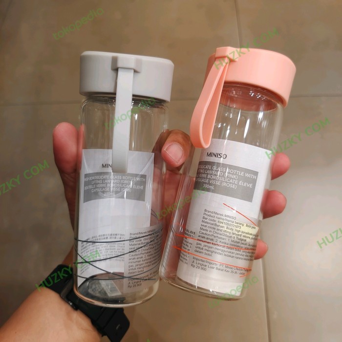 MINISO BOTOL MINUM KACA 300ML PINK / GREY KODE 79