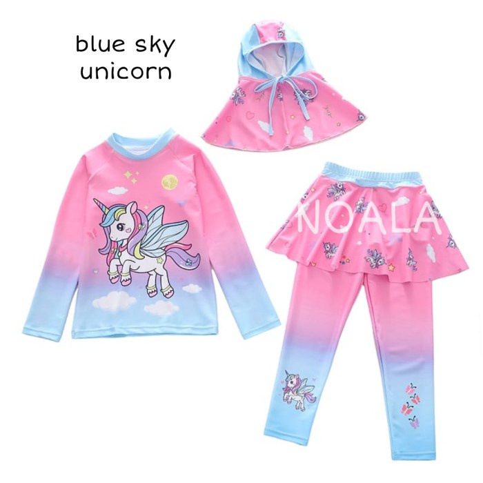 HARGA PROMO BAJU RENANG ANAK PEREMPUAN/BAJU RENANG MUSLIM BLUE SKY UNICORN HNM