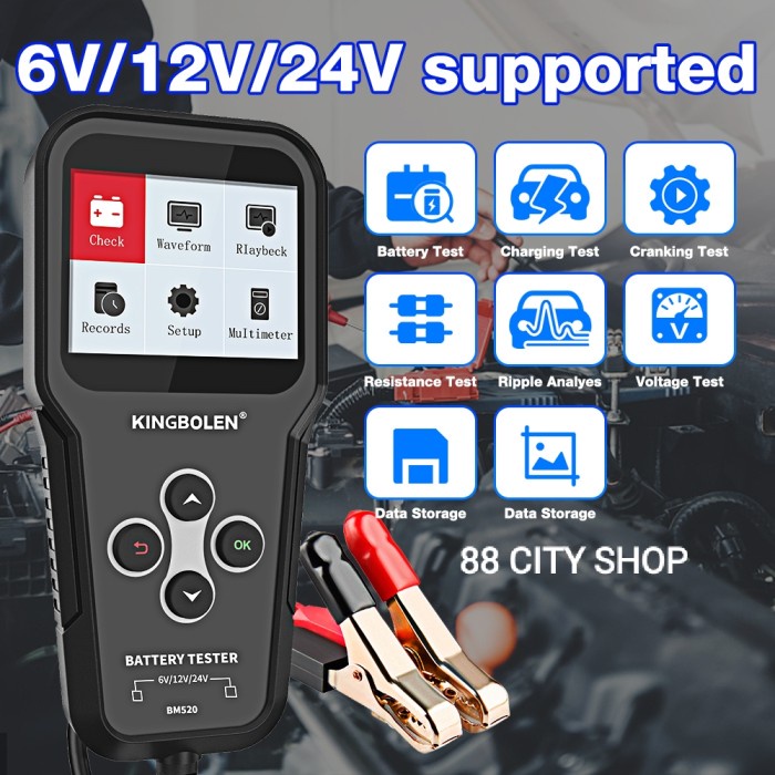 Battery Tester Digital Print Te st Aki Detektor Baterai Multi Language