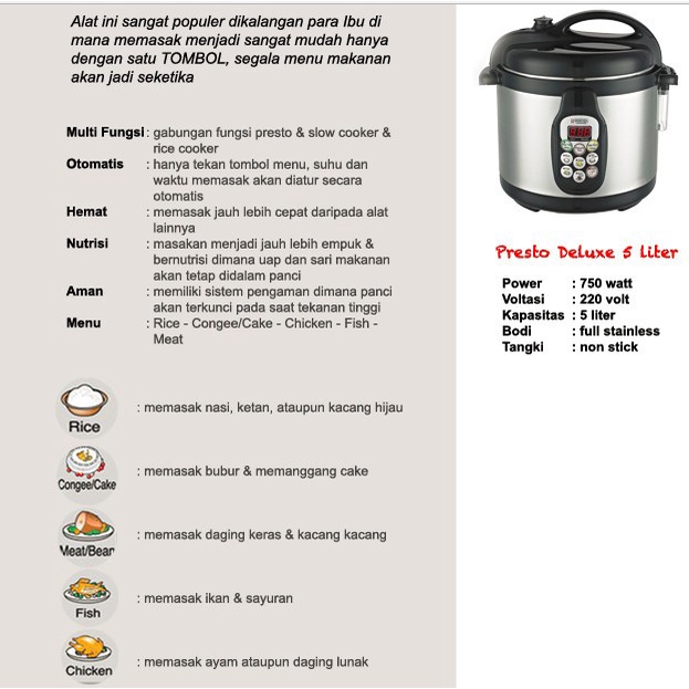 Herzliya Signora Presto Listrik 5Lt Lt Liter Panci Elektrik Otomatis