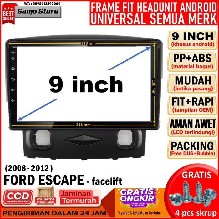 Frame PNP 2008-2010 Ford Kuga Escape HeadUnit Android 9 inch Universal