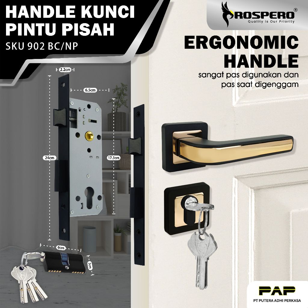 Diskon Rossette Kunci Pisah Gagang Pintu Hitam Gold / Tarikan Kunci Pintu Mewah Premium Door Lock /