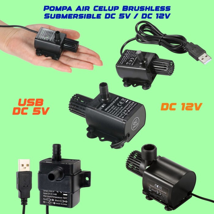 Mini Pompa Air Brushless Filter USB Submersible Aquarium 5V-12V DC