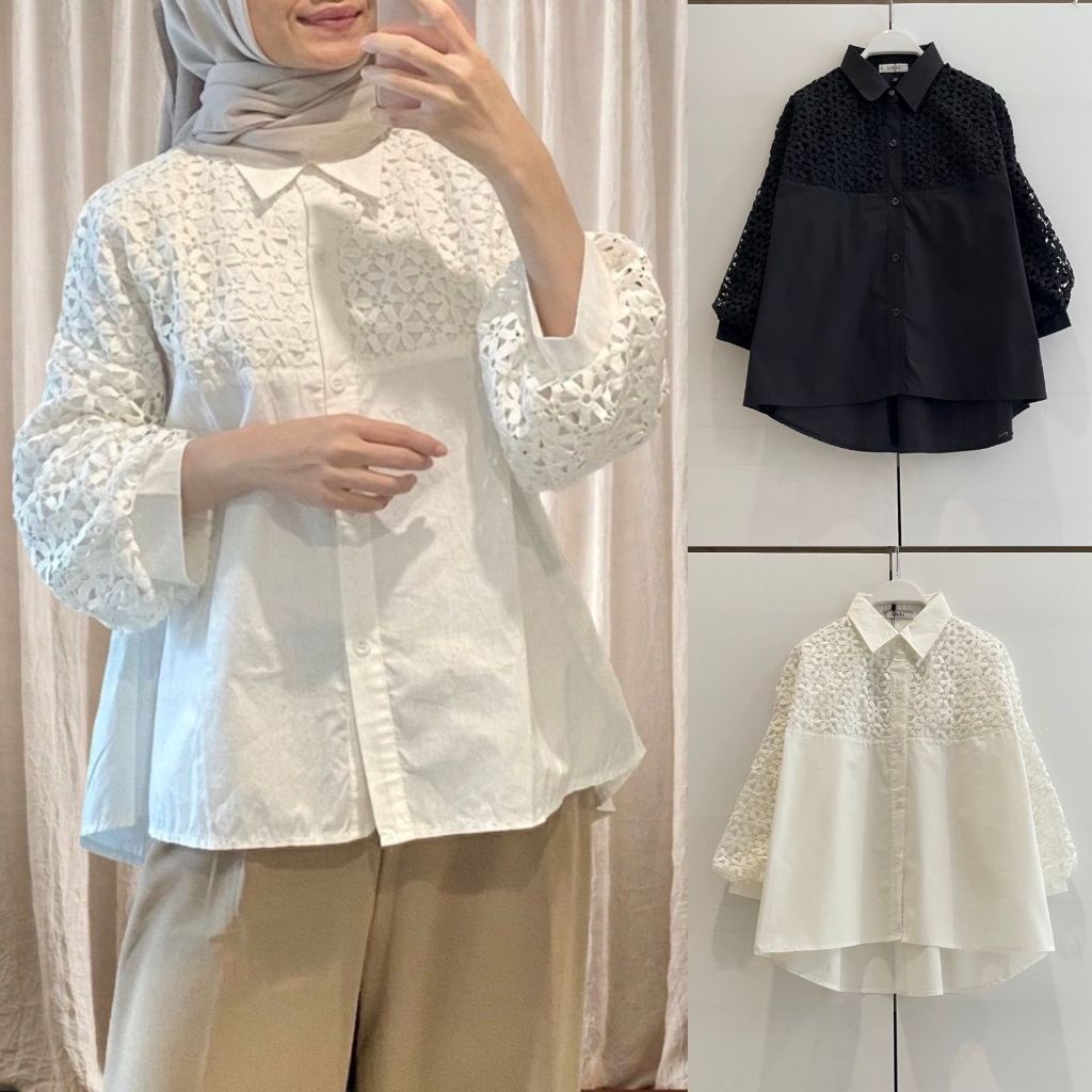 Mbo Atasan Kemeja Bunga Brukat Wanita Korea Cantik Kombi Katun Jepang Import Bkk Preum