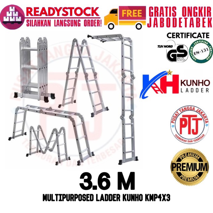 Tangga Lipat Multifungsi KUNHO 3,6 METER / TANGGA ALUMINIUM 3.6 Meter