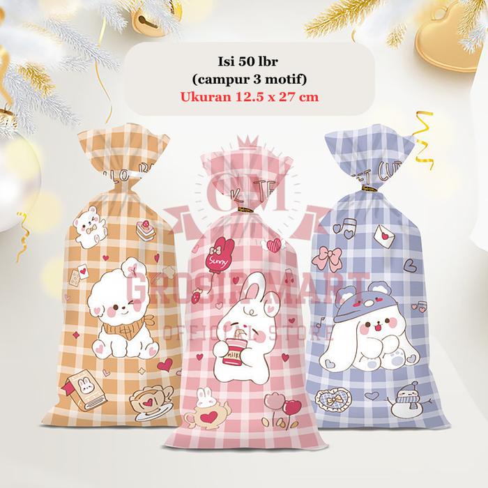 FREE ONGKIR GM Isi 50 lembar Plastik Bingkisan Snack Ulang Tahun Karakter Lucu Plastik Snack Ultah