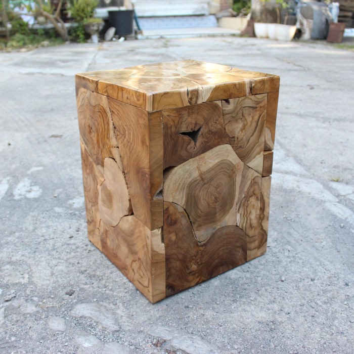 PREMIUM Kursi / Bangku antik kotak bonggol akar kayu jati alami