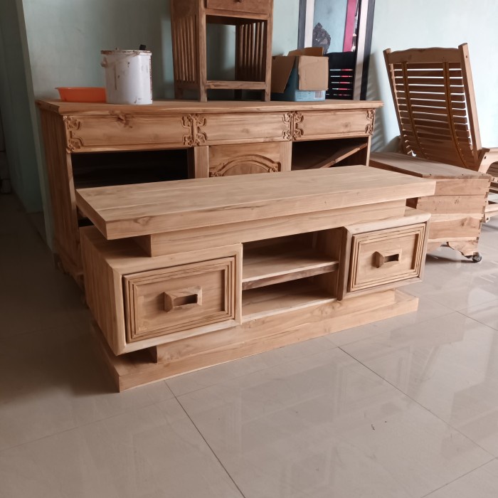 PREMIUM Meja Tv Buffet Tv Lemari TV Nakas TV Kayu Jati 120 cm Rak Buku Jati