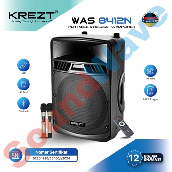 KREZT WAS 8412N PA SPEAKER PORTABLE AMPLIFIER WIRELESS 12 INCH 8412 N