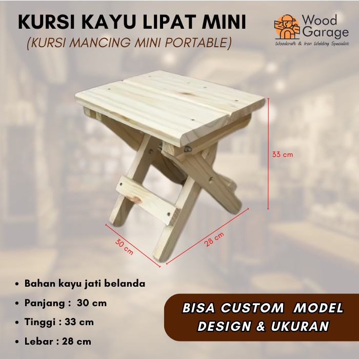 PREMIUM Kursi Kayu Lipat Mini Bangku Mancing Portable Kayu Jati Belanda