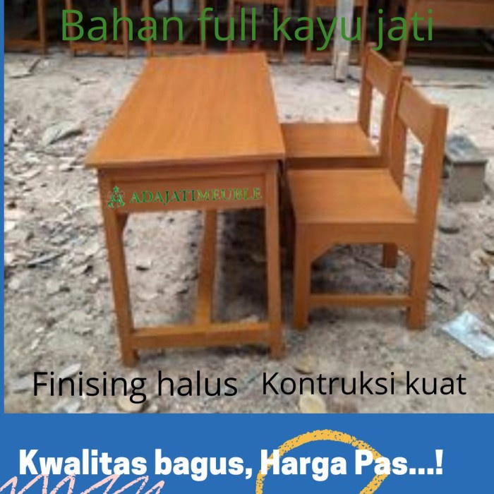 PREMIUM Kursi meja sekolah set 1 meja 2 kursi kayu jati murah mebel impres