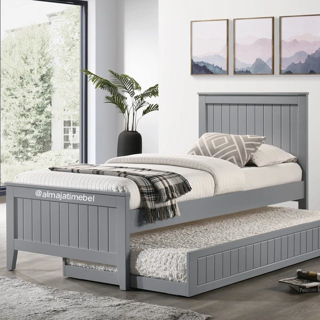 tempat tidur sorong 2 in 1 dipan, dipan sorong kayu jati, divan anak