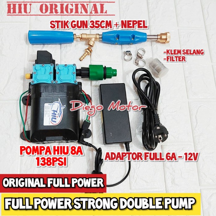 Pompa air doorsmeer mini Dobel Pump Hiu 138psi komplit tanpa selang