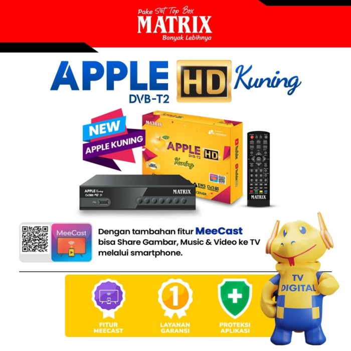 Stb Dvbt2 Matrix Apple Kuning New + Kabel Hdmi Best Quality