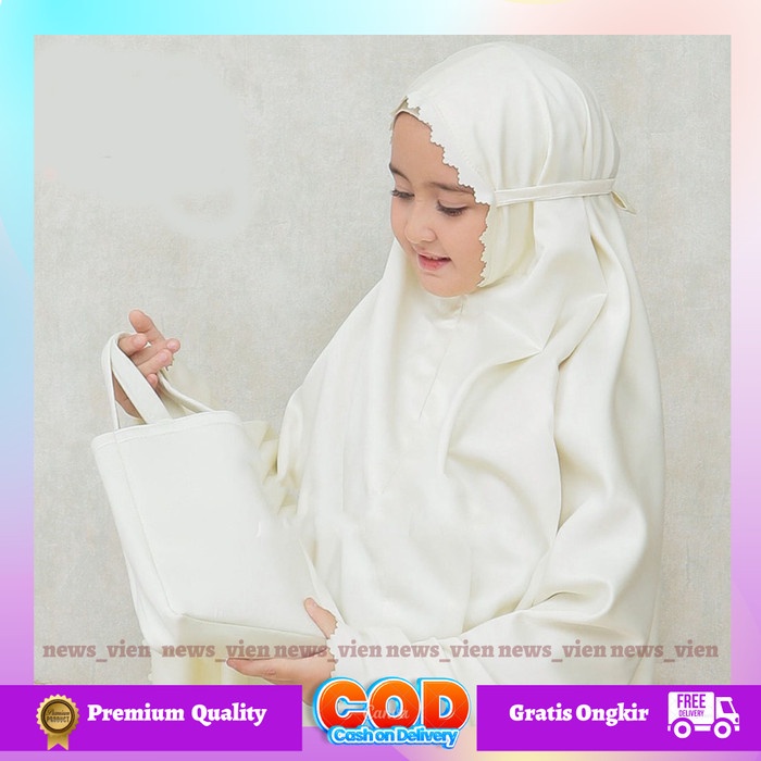 Mukena Anak Perempuan Satin Silk Premium Adem Terbaru Putih Polos Harga Promo