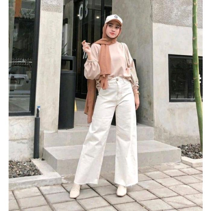 KULOT HIGTWAIST WANITA/KULOT JEANS WANITA CREAM/MOZZA KULOT JEANS