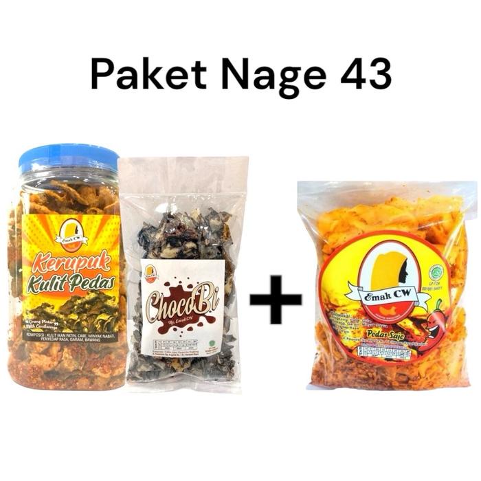

BARANG TERLARIS Emak Cw - 3 Pcs Paket Nage 43 (Kulit Ikan Patin Pedas Manje,Chocobi 180G,Pedas saje