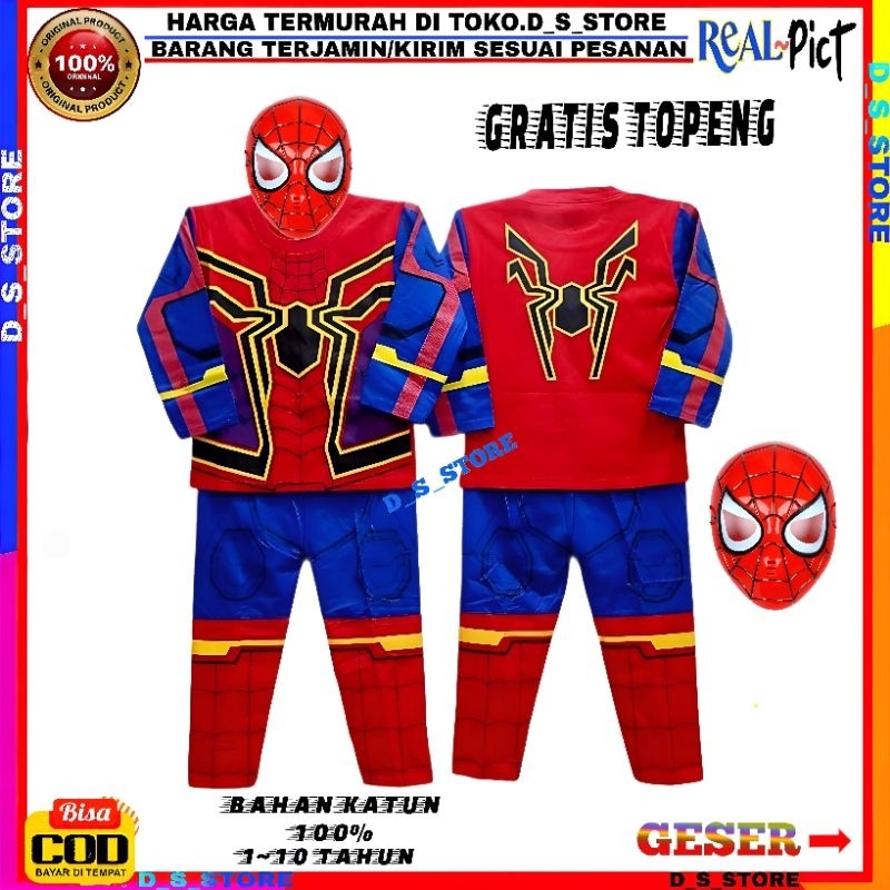 KAOS/BAJU SETELAN SPIDERMAN/KOSTUM SPIDERMAN DAN TOPENG Lengan panjang