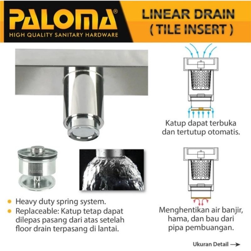 Promo PALOMA FDP 5106 / FDP 5108 / FDP 5110 / FDP 5112 Floor Drain Panjang Saringan Kamar Mandi Beli