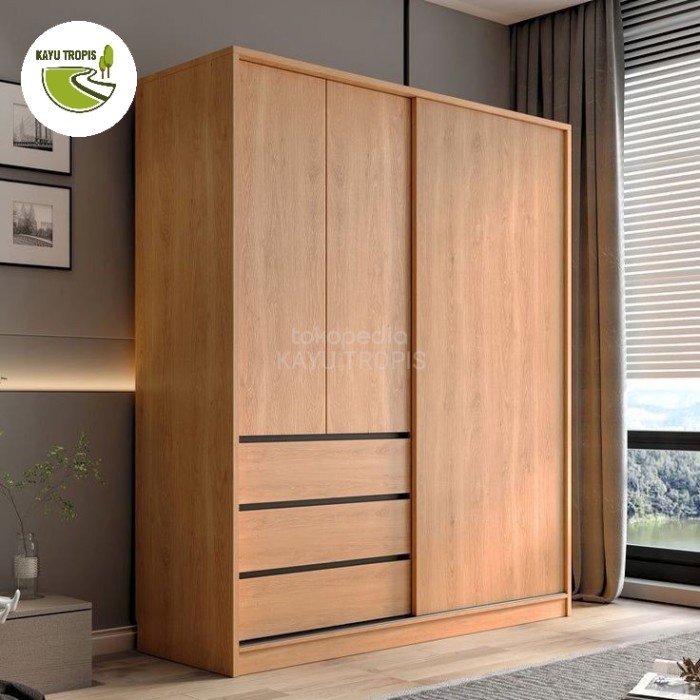 Lemari Pakaian Sliding 2 Pintu Kayu Jati