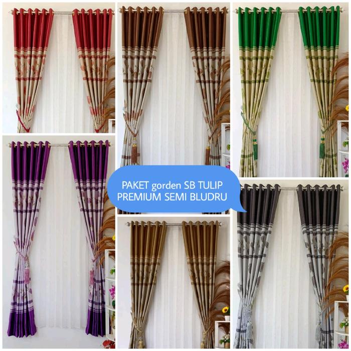 GORDEN SET SB TULIP + PONI untuk PINTU DAN JENDELA [Free huck dan tali] gorden tebal , Bunga se
