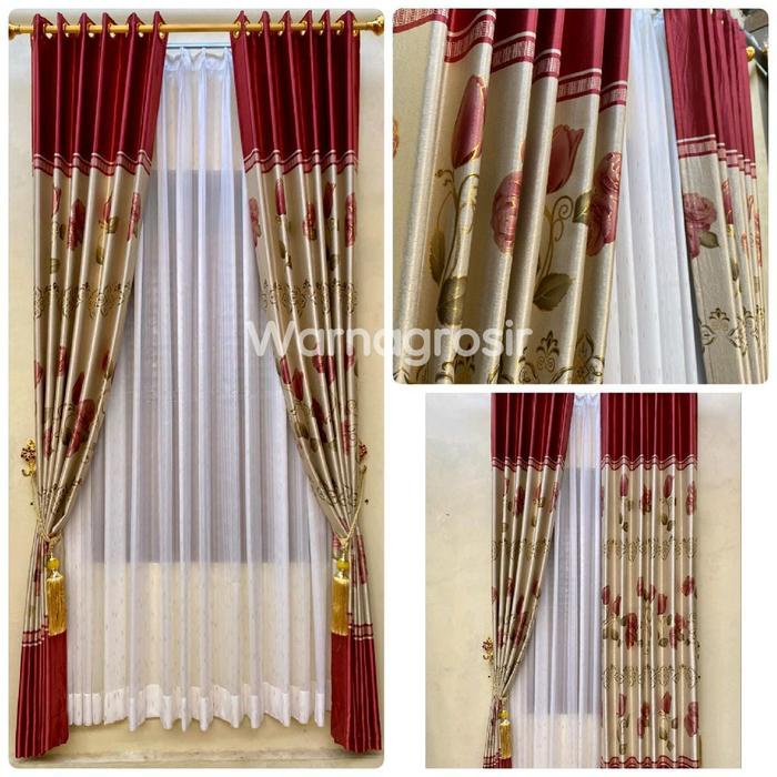 [gorden blackout motif bunga mawar]+[gorden jendela pintu nimalis]+[ Kain gorden tebal] +[ free Tali