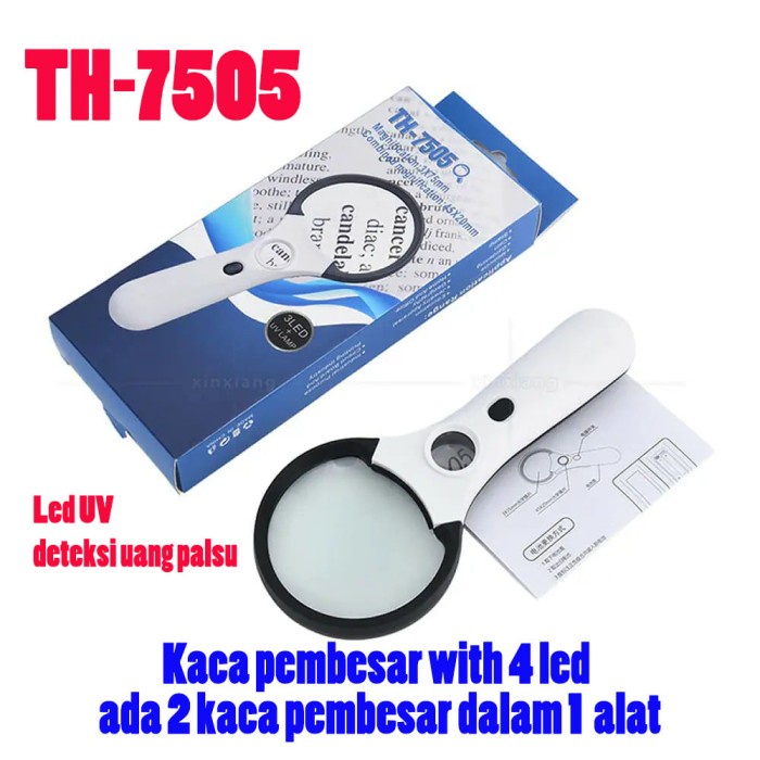 

KCP TH-7505 Kaca Pembesar 2 kaca Lup genggam 4 LED + led UV Magnifier