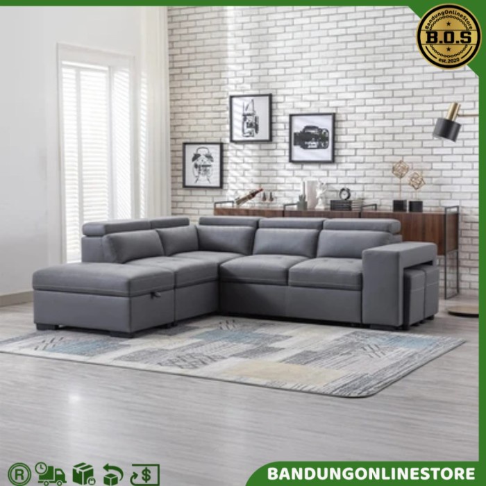 Sofa Bed Modular Sudut Fabric Kiri Abu Informa Carson Kasur Sofa L Sleeper Corner Left Grey