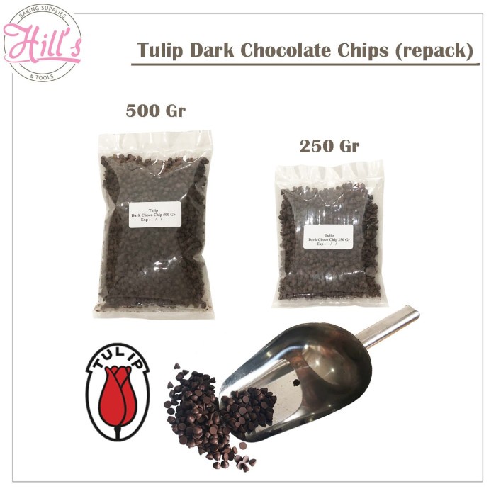 

Ready Stok" Tulip Dark Chocolate Chips ( Repack ) 250 Gr & 500 Gr