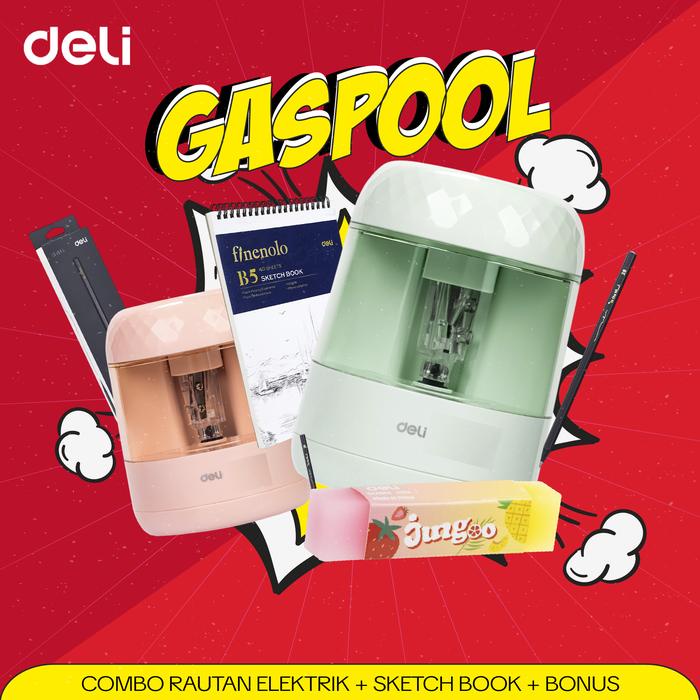 

[Gaspool] Combo Rautan Elektrik + Sketchbook + Pensil Nusign 2B + Penghapus Stationery