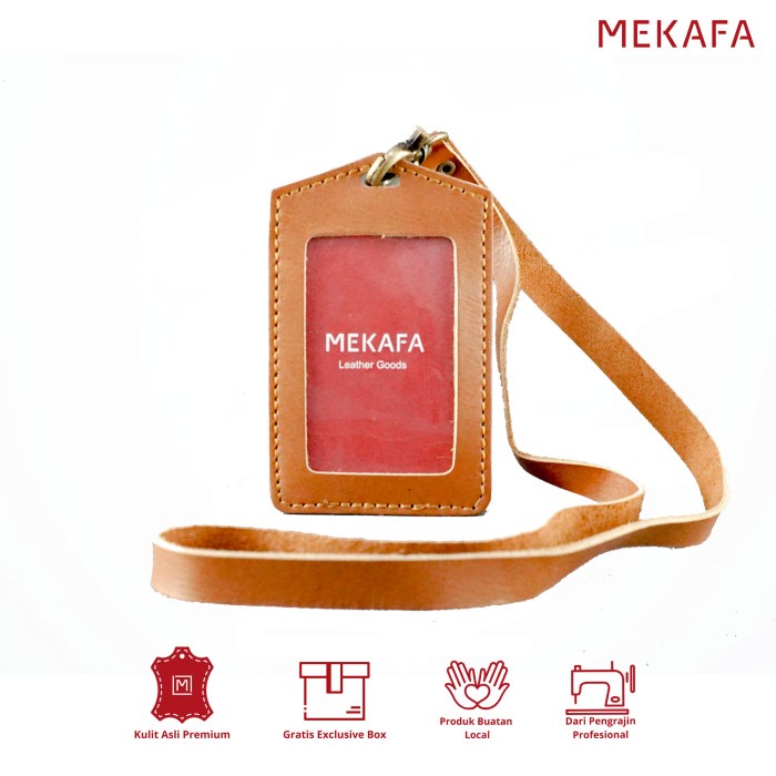 

Gantungan Id Card Holder Mekafa Facard Name Tag Kulit Sapi Asli Brown