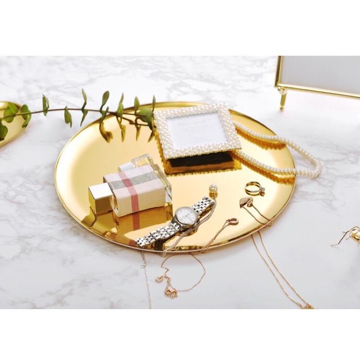 BARANG TERLARIS GOLD ROUND TRAY / NAMPAN BULAT EMAS STAINLESS COD