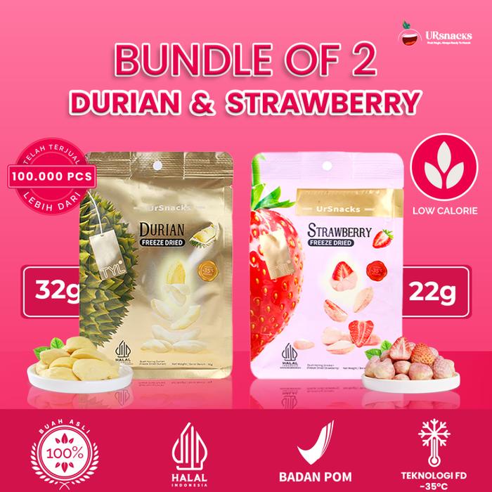 

terbaru !!! ursnacks bundle of 2 - freeze dried keripik buah strawberry + durian ready