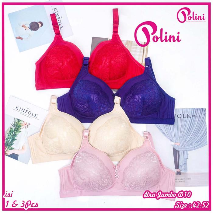 GRATIS ONGKIR Polini - Pakaian Dalam Wanita Bra CUP JUMBO Tanpa Kawat Kait 3 Polini Busa Tipis D10