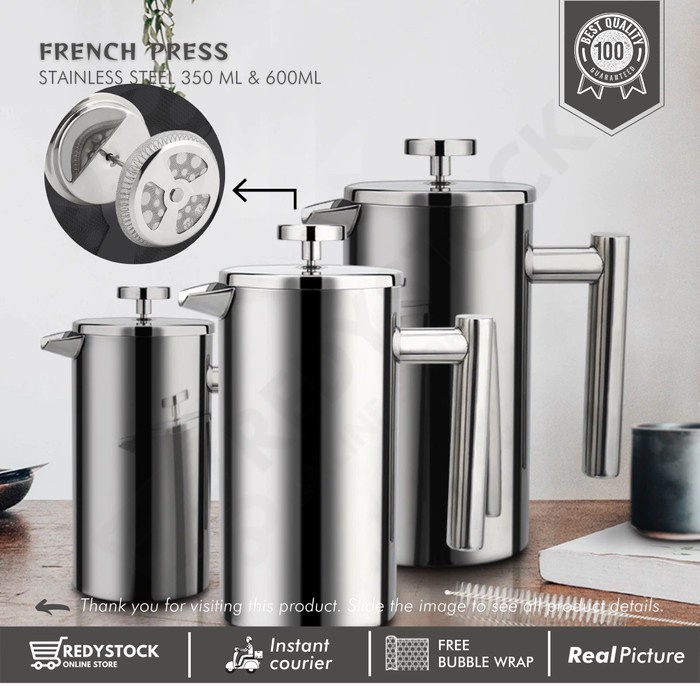 

French press kopi teh full stainless steel 350ml & 600ml anti pecah