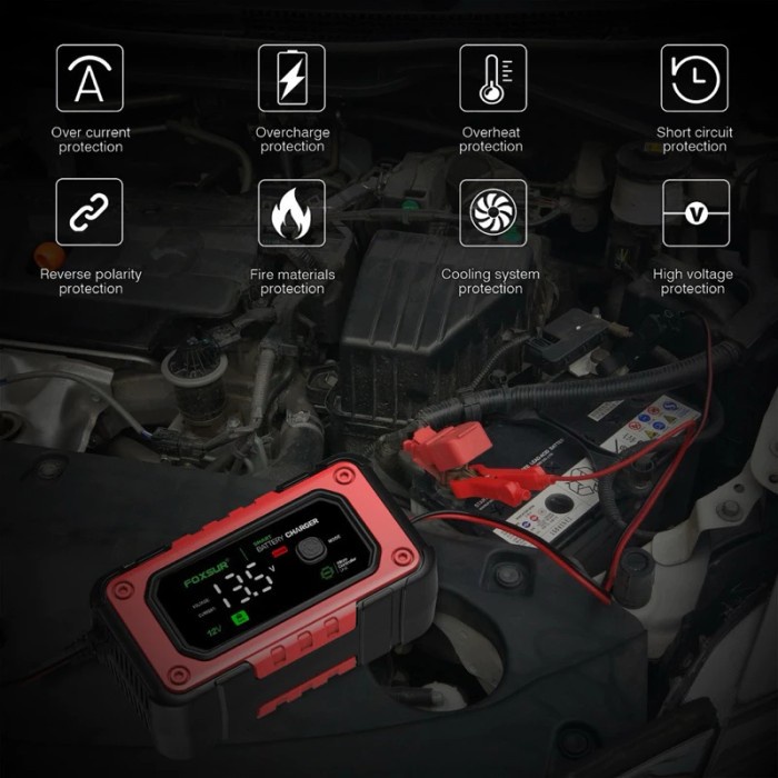 FOXSUR CHARGER AKI MOBIL MOTOR 12V 7A SMART CHARGER DIGITAL DISPLAY