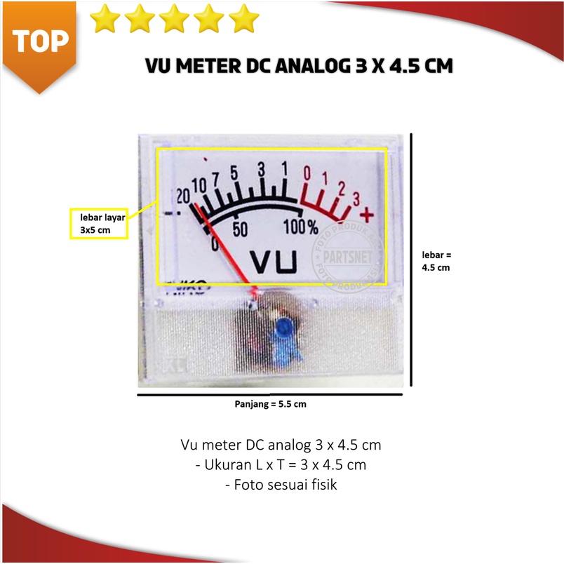 Vu meter DC analog 3 x 5 cm