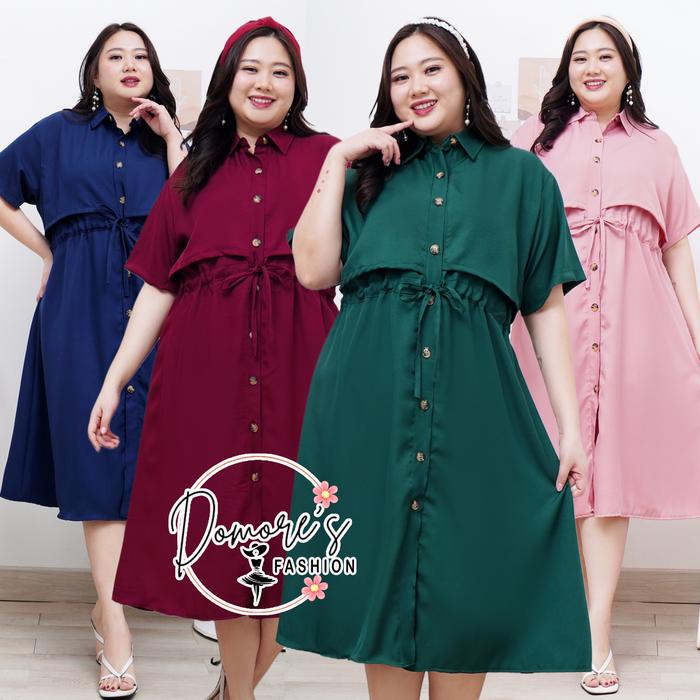 TERBAIK Domore Dress Jumbo Wanita Casual Gaun Big Size Dewasa Kancing Wanita Lengan Pendek Polos